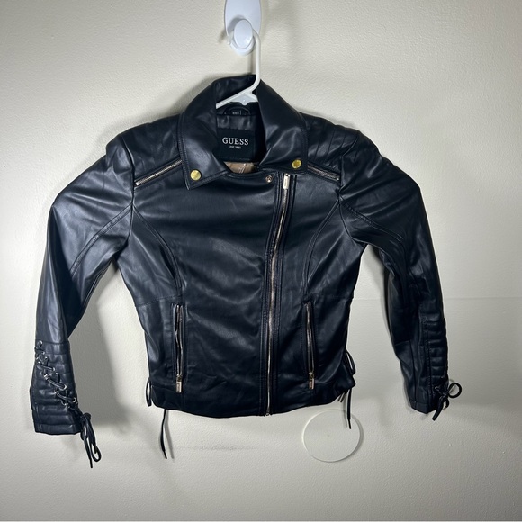GUESS Women's Black Leather Moto Jacket - Picture 2 of 8
